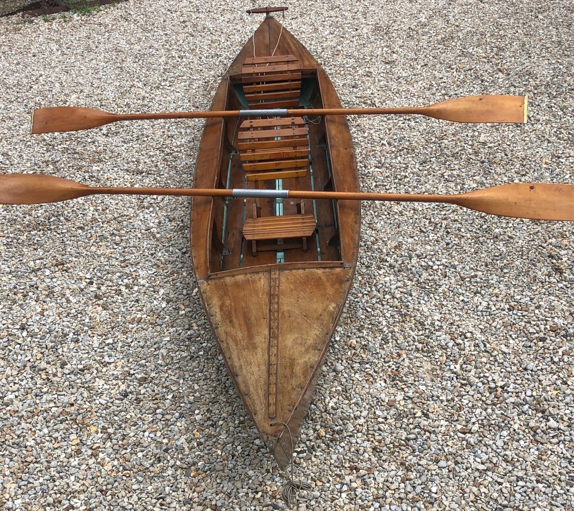 Old flat-bottomed mahogany canoe "Lake Enghien" 1930s/40s