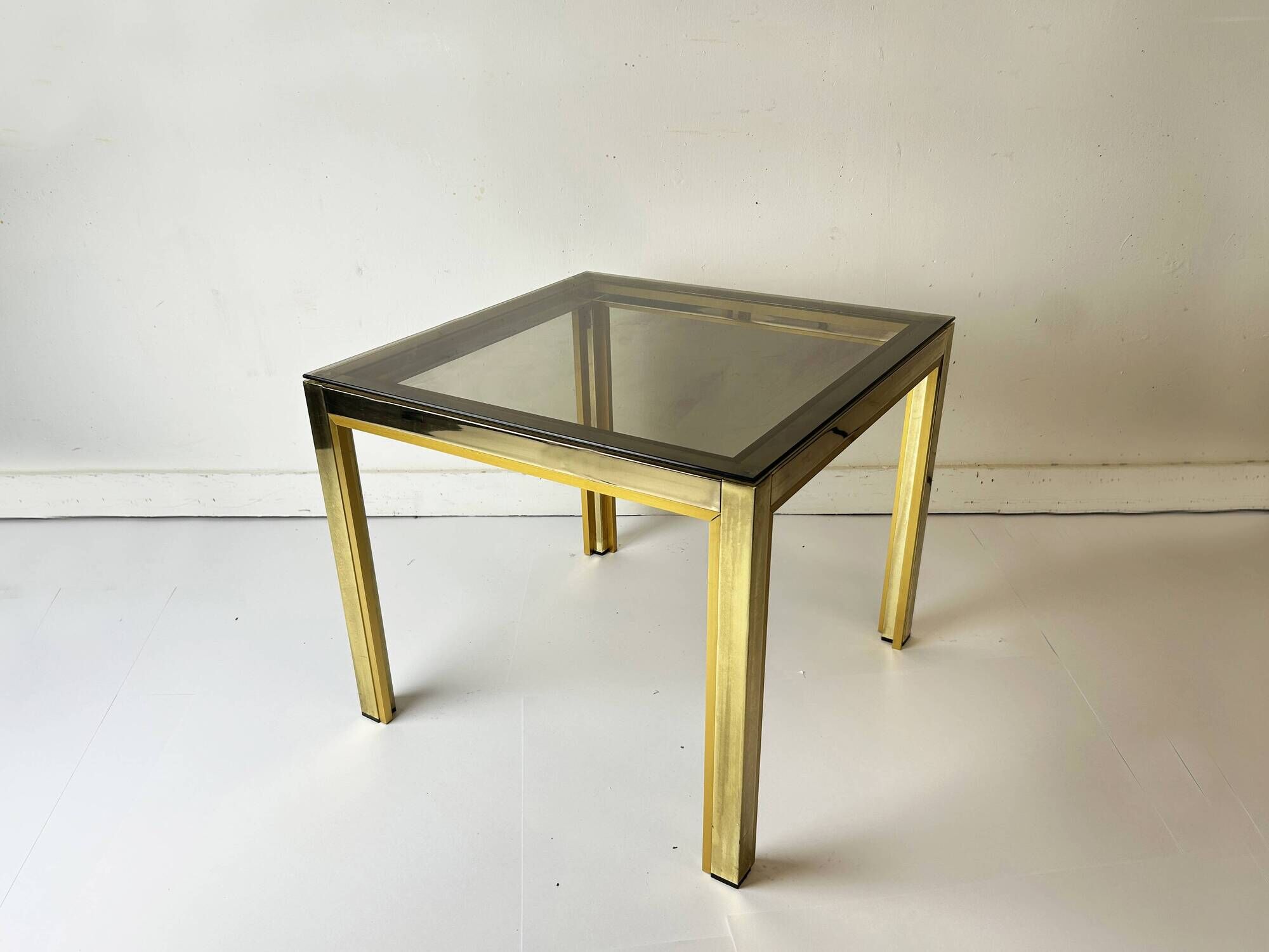 Vintage 1970s Brass Smoked Glass Side Table, Hollywood Regency, Renato Zevi