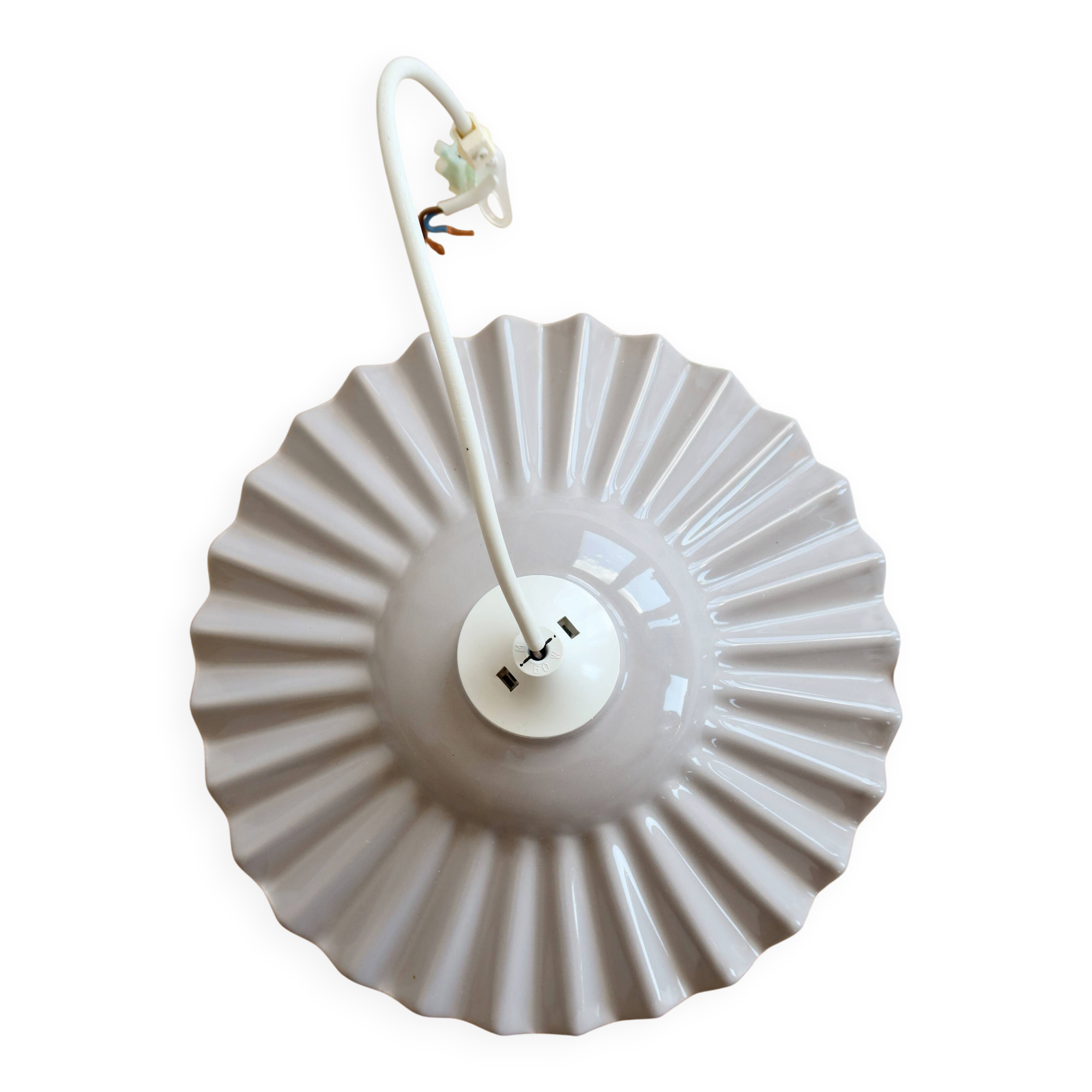Vintage lilac taupe pleated ceramic pendant light