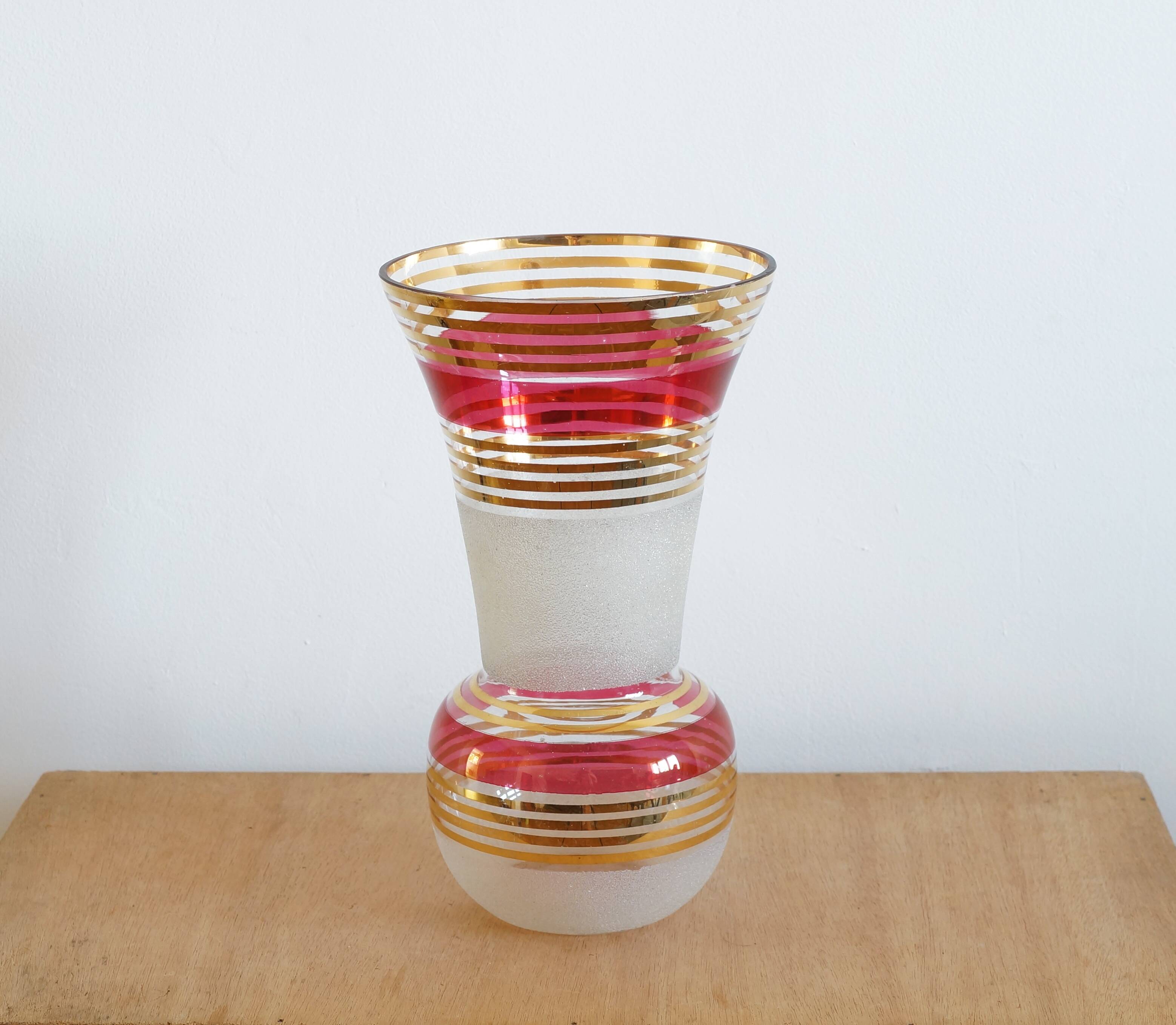 Large blown and enameled glass vase from the 1960s