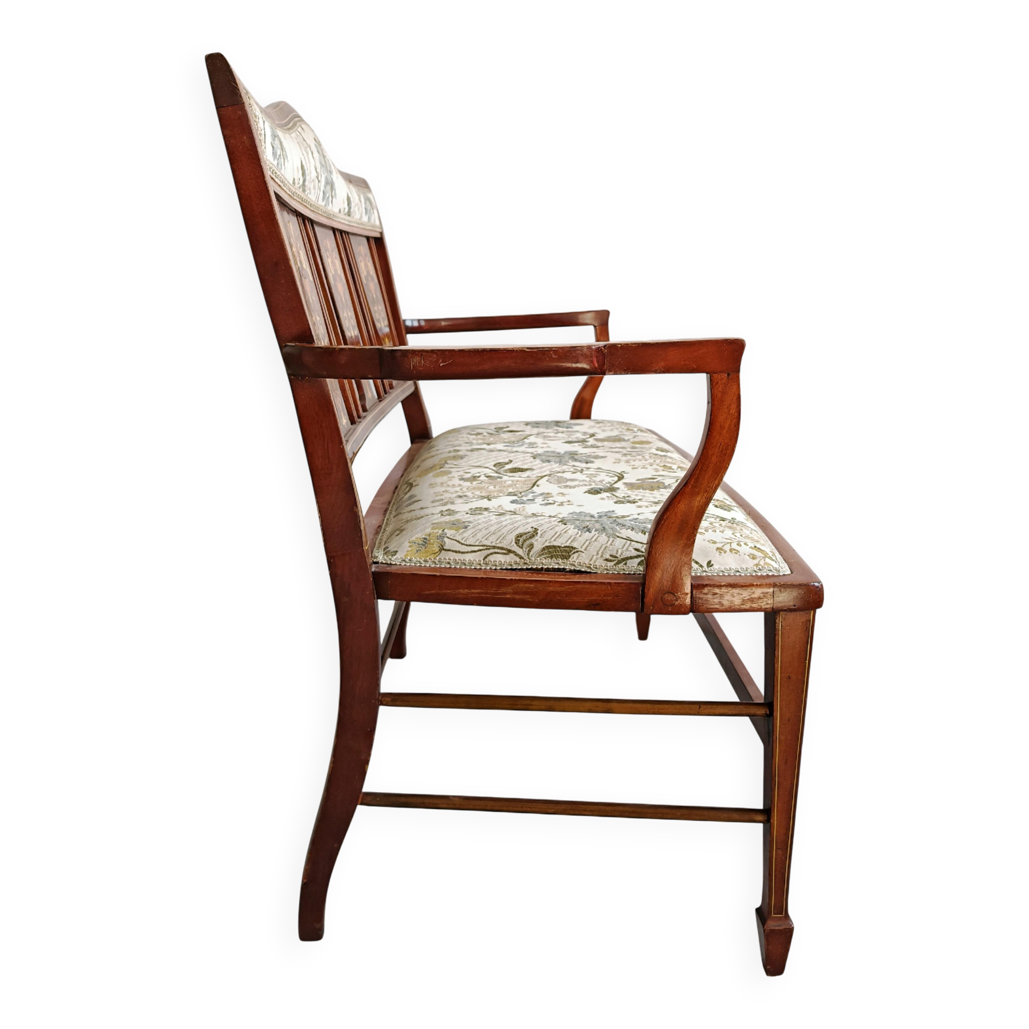 Antique Edwardian Two-Seat Mahogany Canapé with Marquetry