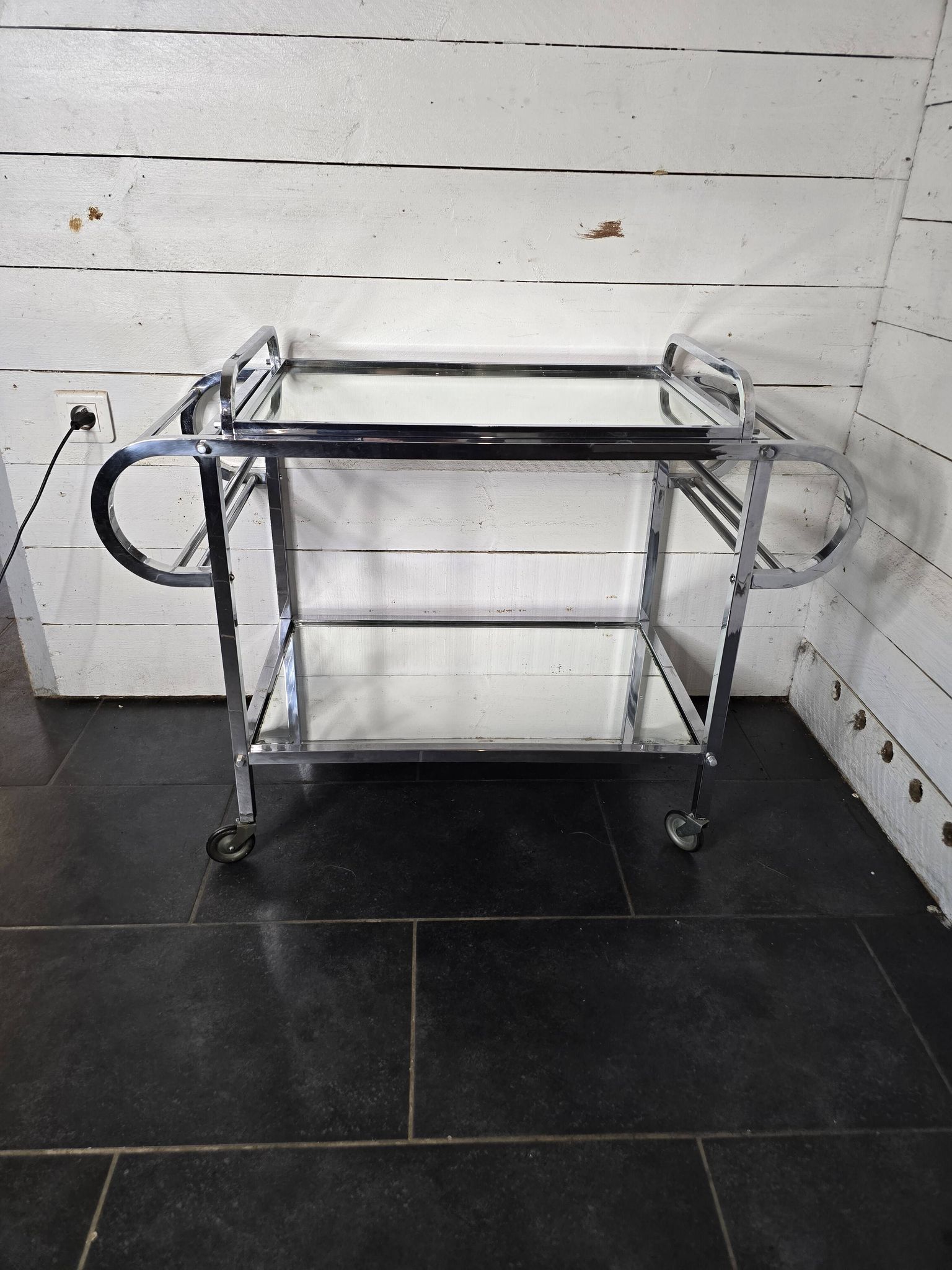 Art Deco trolley on wheels in chromed metal, 1930s