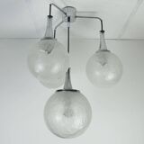 Lampe suspension moderne à 4 lumières en verre et chrome, style milieu du siècle, lumière en cascade, années 1970
