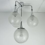 Suspension en verre et chrome à 4 lumières de style mid-century moderne, lumière en cascade des années 1970.