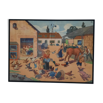 Vintage yearly pedagogical affiche framed the ferme