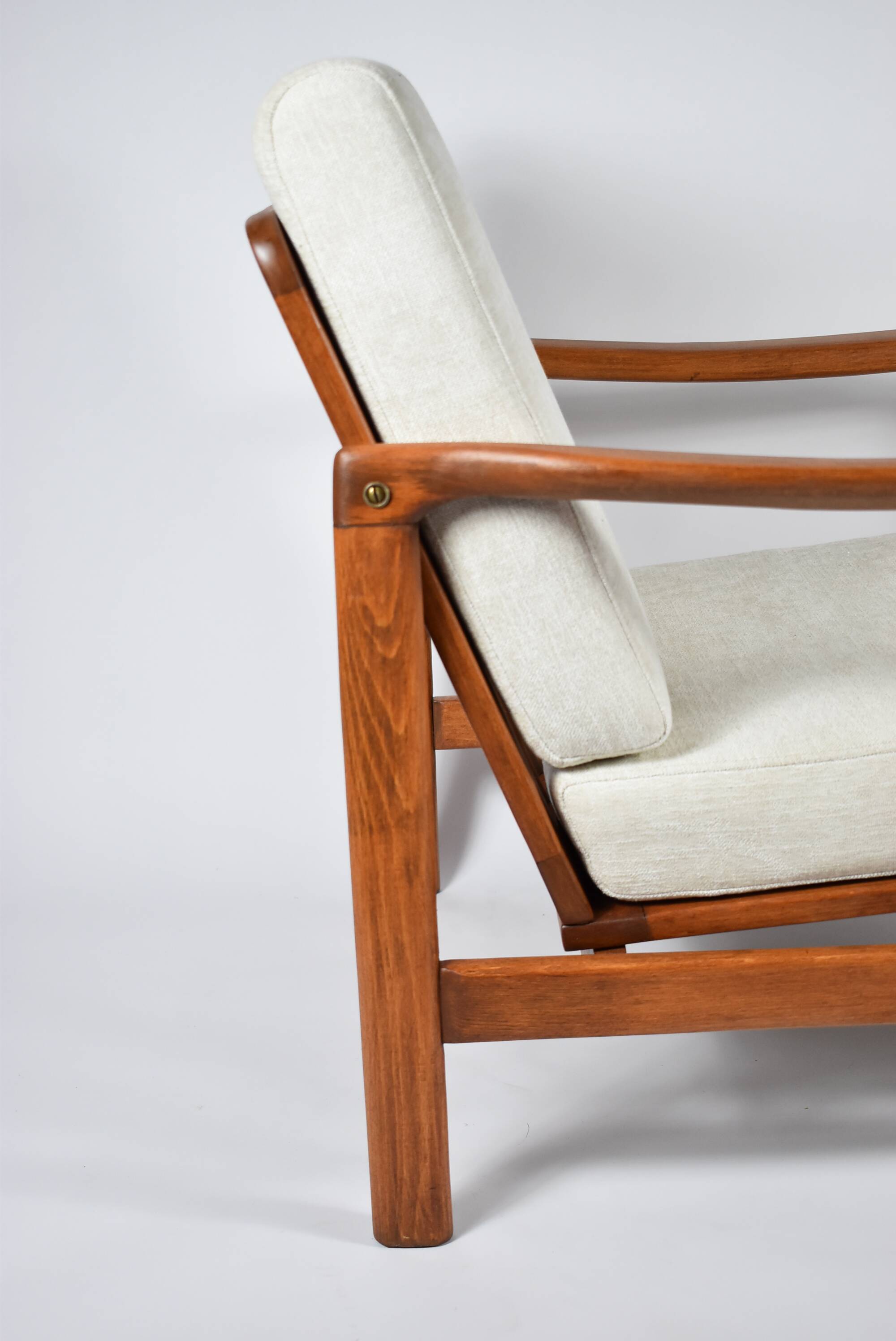Scandinavian original armchair Baczyk, 1960s, renovation, beige, teak wood