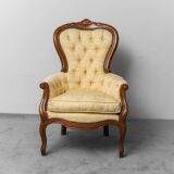 Coppia di poltrone stile luigi filippo legno tessuto giallo xix