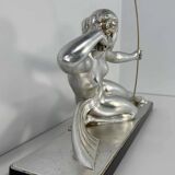 Diana the Huntress Art Deco Silver Leaf Sculpture by Salvatore Melani, 1930