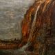 Antique painting of a waterfall landscape 20th century