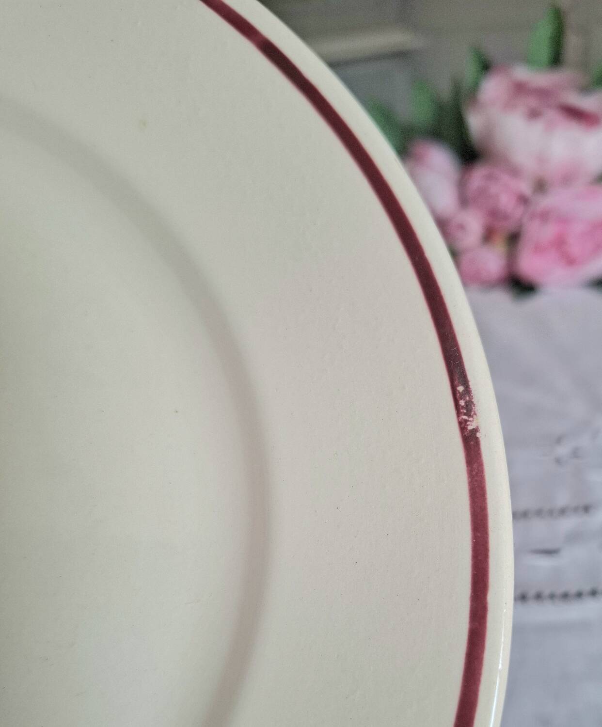 Mismatched antique flat plates in earthenware.