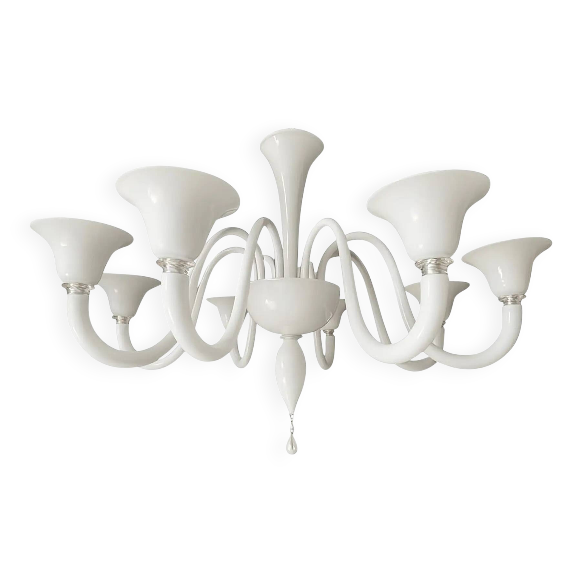 Italian contemporary white Murano glass chandelier in Art Deco style.