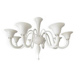 Italian contemporary white Murano glass chandelier in Art Deco style.