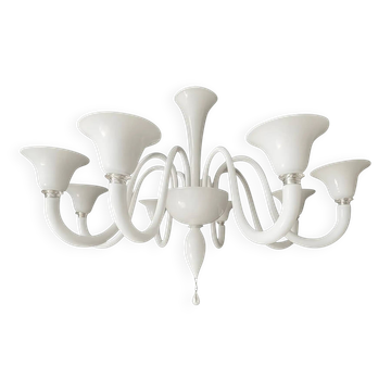 Italian Contemporary White Murano Glass Chandelier in Decò Style