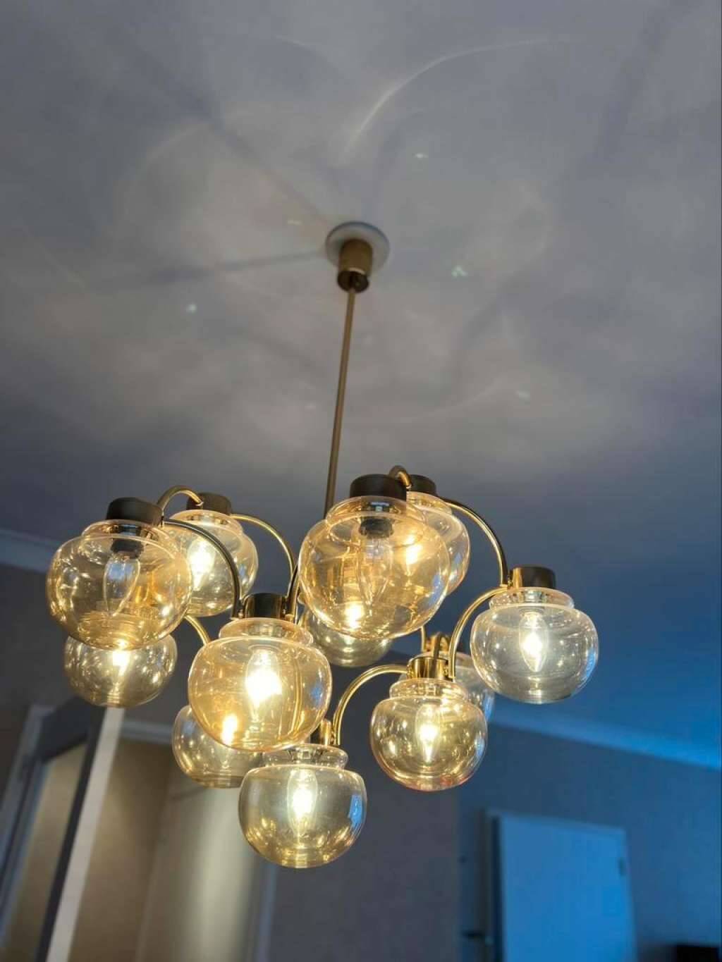 Vintage “golden” sciolari style hanging lamp with 12 light points