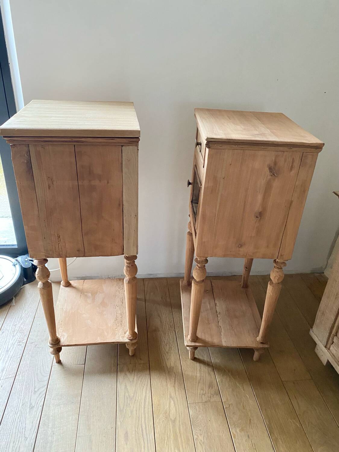 Pair of solid wood cane bedside or nightstands