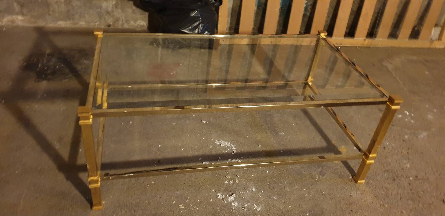 Glass and brass coffee table