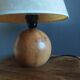 Table lamp foot ball light wood, lampshade ecru paper, 1970's