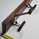 Wall-mounted coat rack in wood and metal, 4 hooks, industrial style, 100 cm