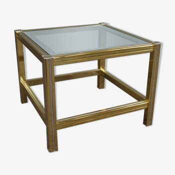 Hollywood Regency side table glass top and mirror edge