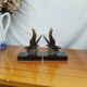 Pair of Art Deco Bookends of Swallows in Flight, Marble & Spelter
