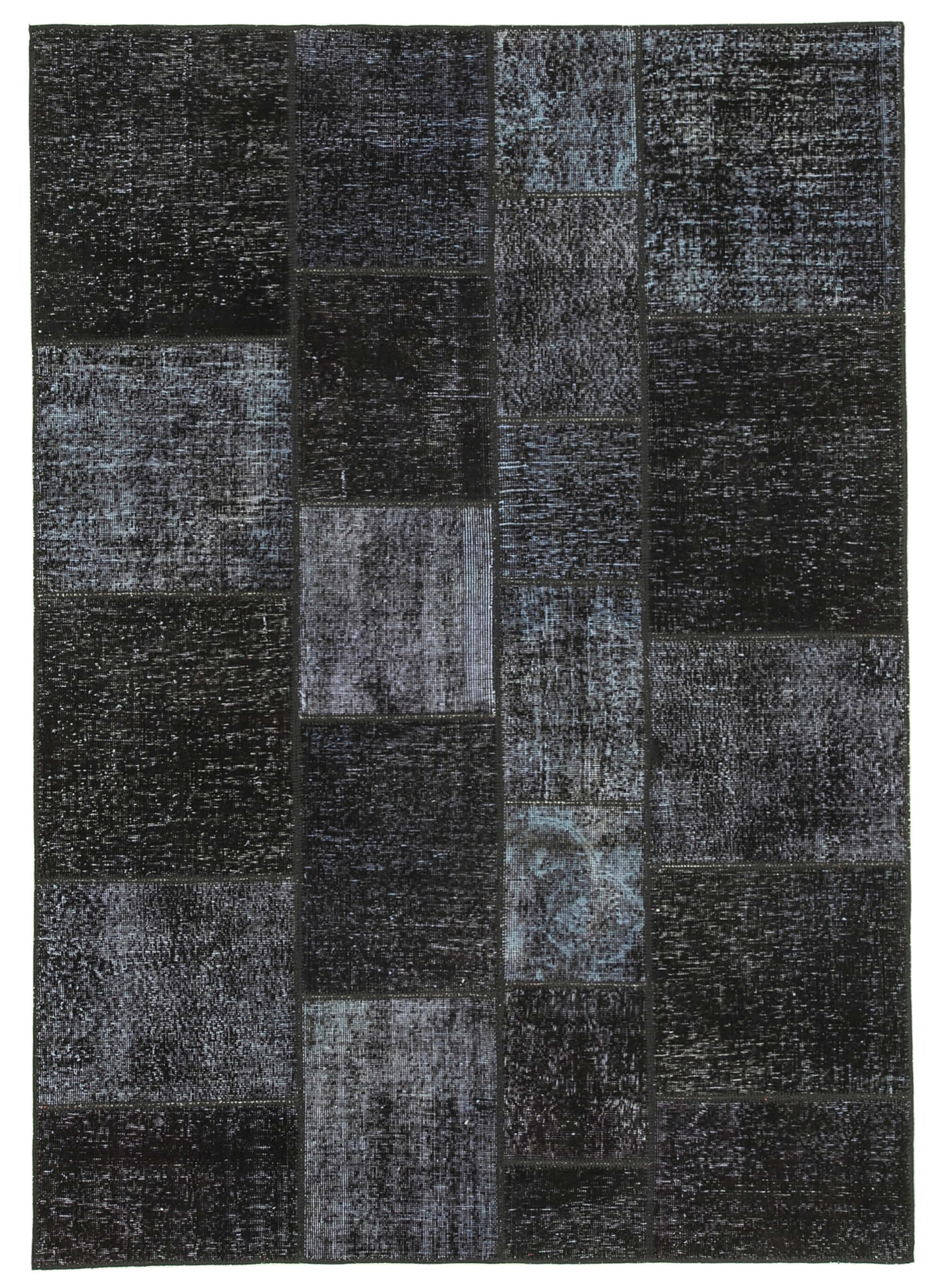 Hand-knotted turkish vintage 170 cm x 243 cm black patchwork rug