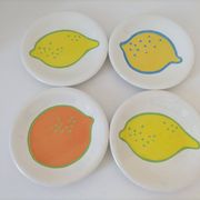 4 vintage Italian lemon and orange pop pattern plates