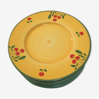 Yellow cherries patterned luneville plates