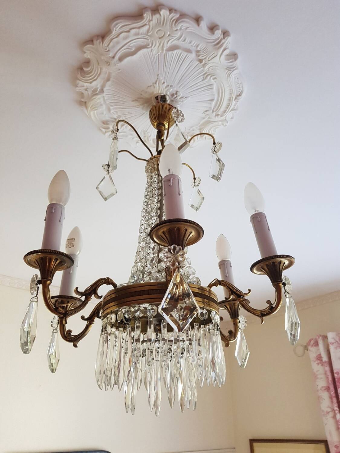 6-light hot air balloon chandelier with crystal pendants, late 19th century