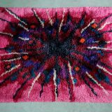 Abstract Scandinavian  Hand-Knotted High Pile Rya Rug Carpet, Sweden, 1960s