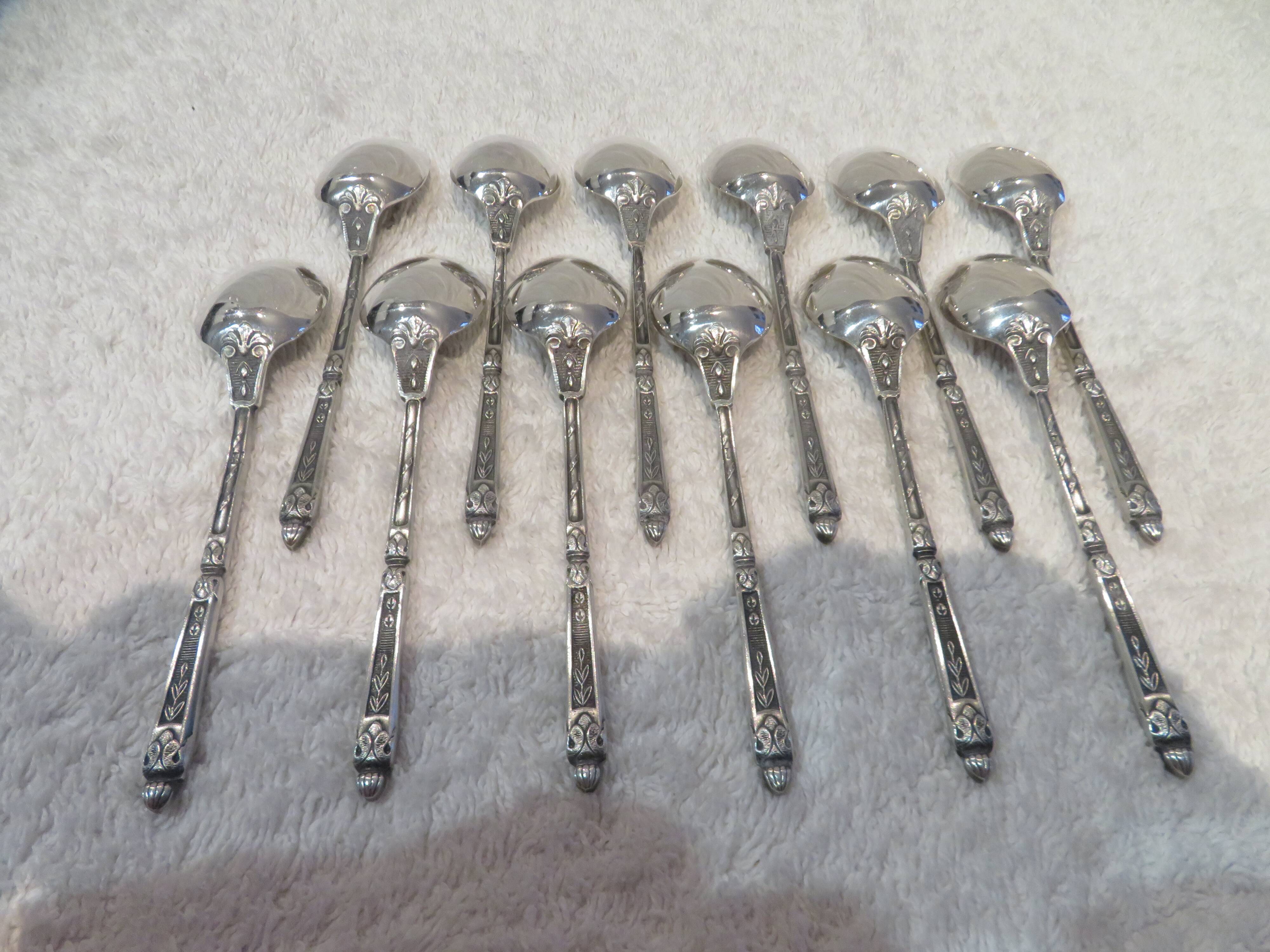 12 silver-plated mocha spoons with goldsmith Manulor Russian handle 10.6cm