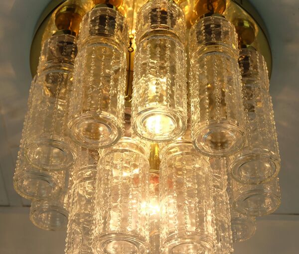 Plafonnier Limburg du milieu du siècle avec 18 tubes en verre