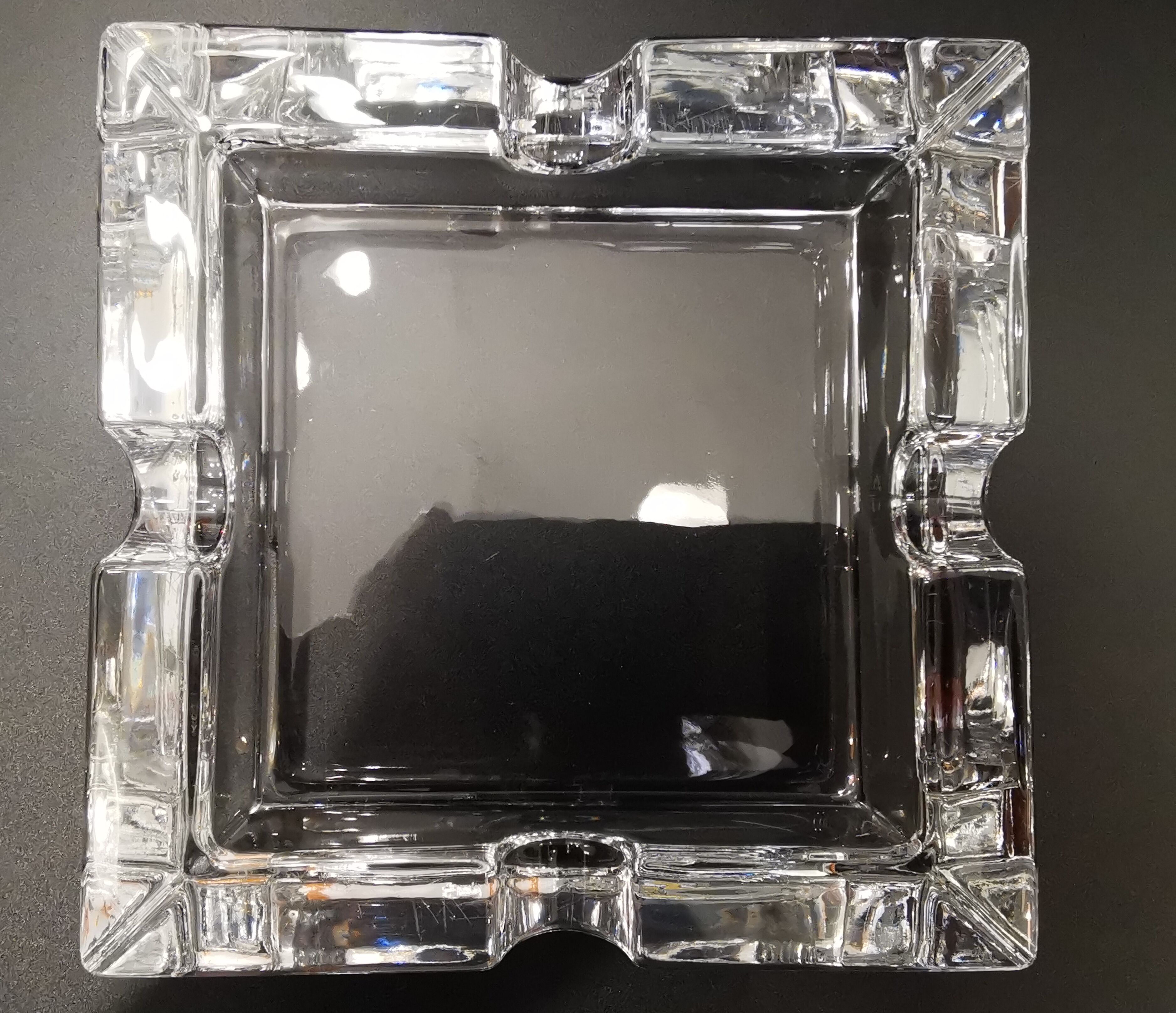 Imposing minimalist vintage crystal ashtray from the 70s
