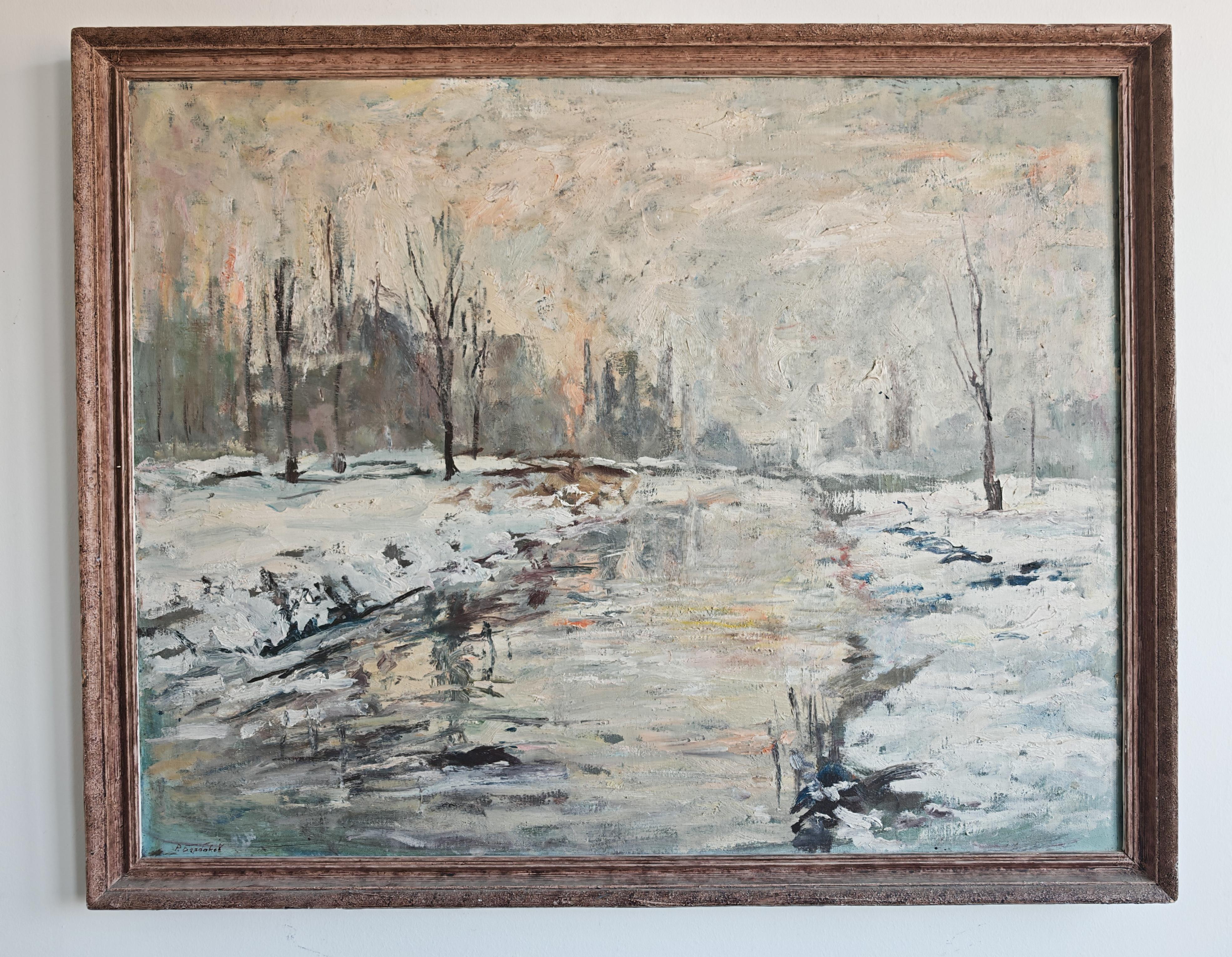Oil on canvas Mid Century, Winter scene, signed P. Barbokov