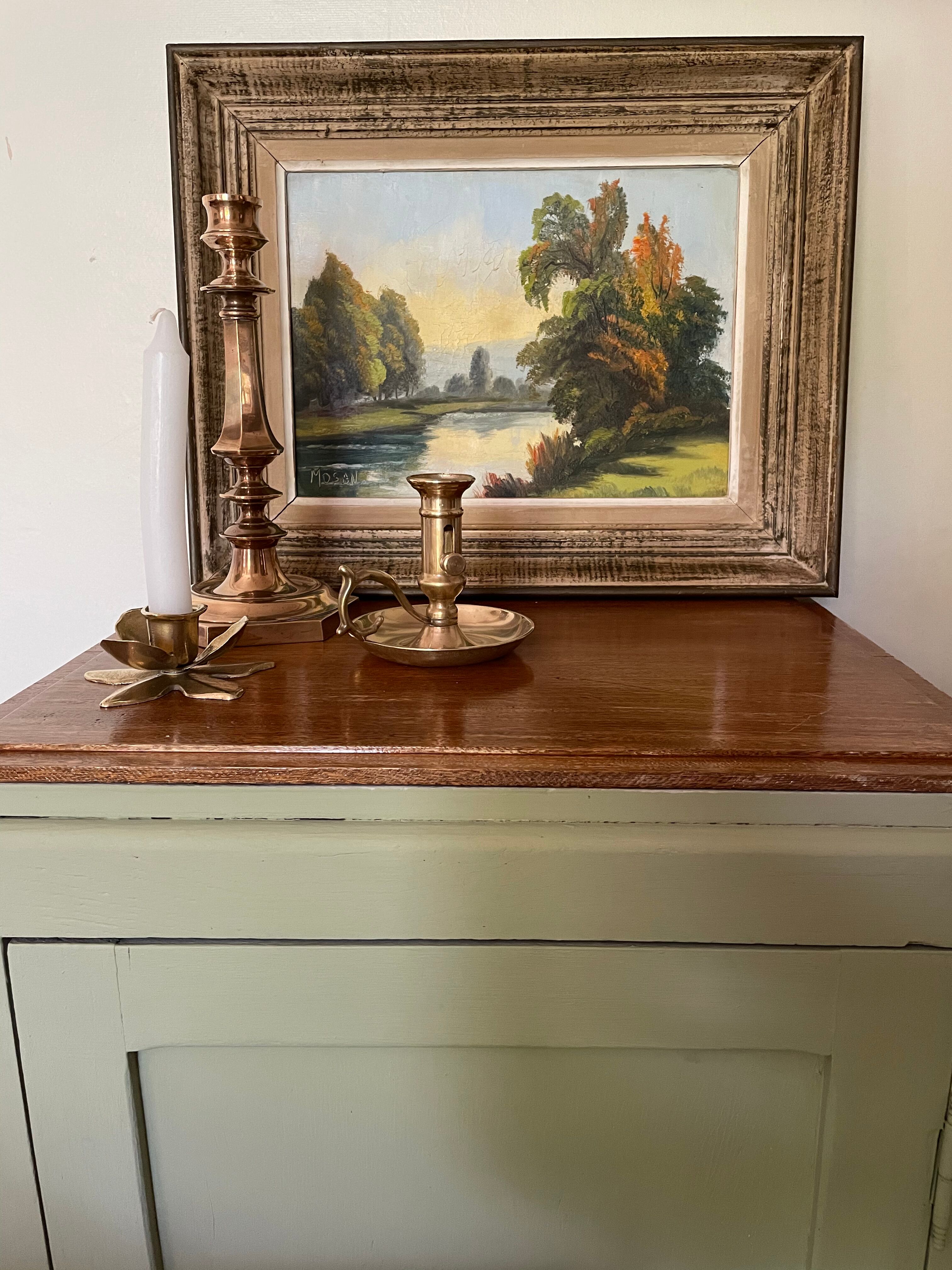 Oil on canvas framed river landscape