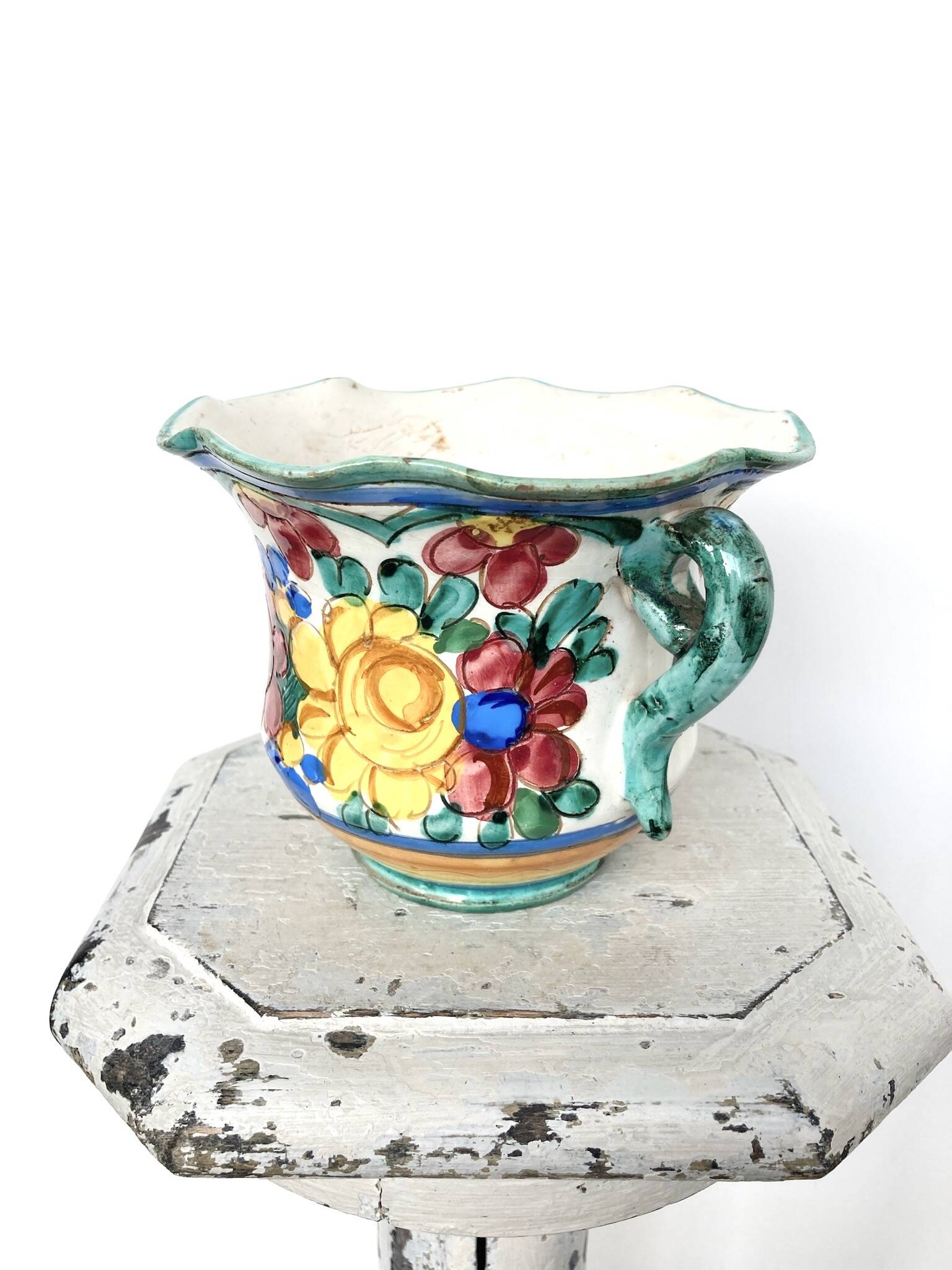 Cache pot fleurs plante en céramique italienne émaillée