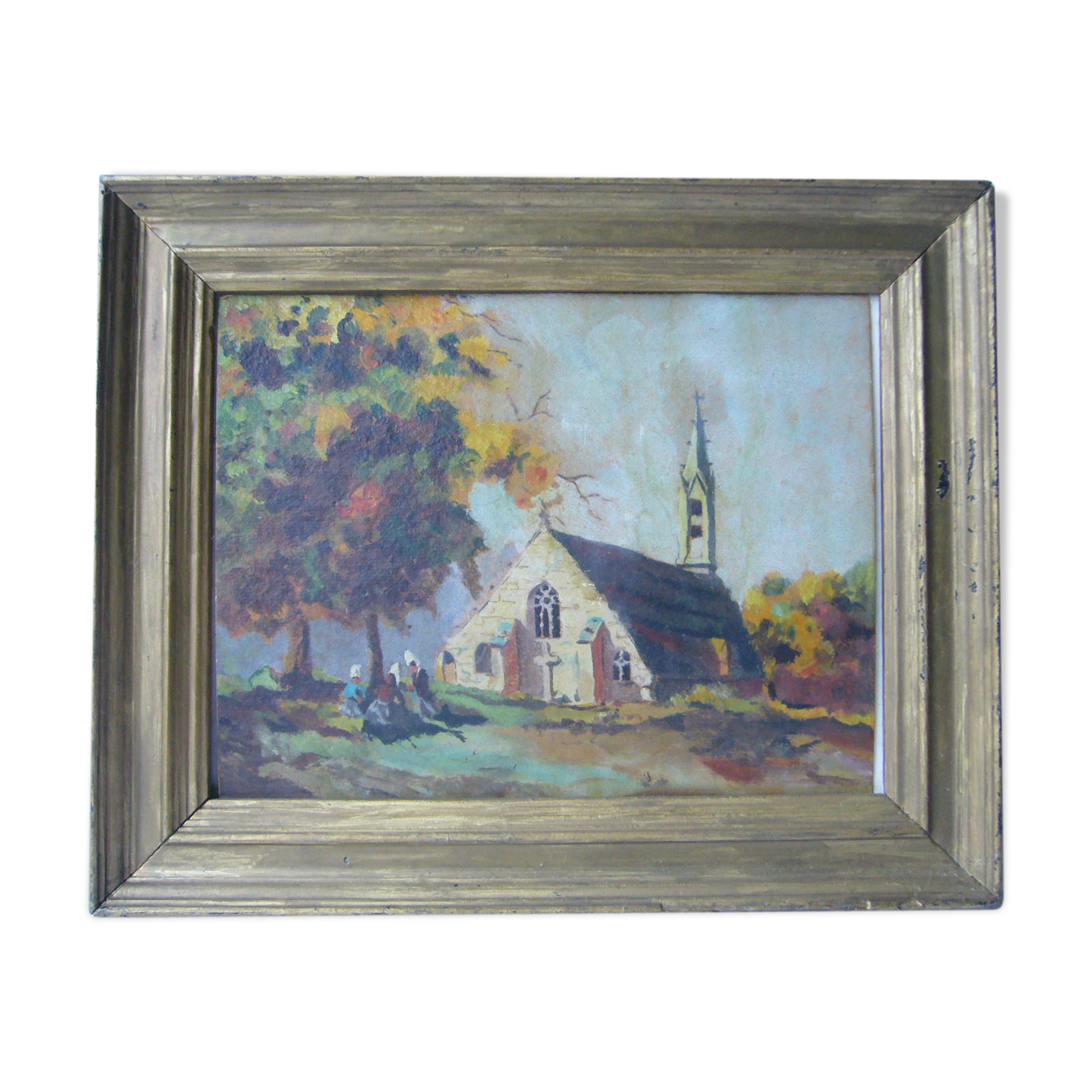 Oil painting on panel framed Brittany landscape
