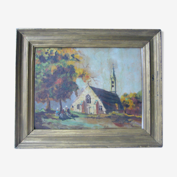 Oil painting on panel framed Brittany landscape