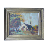 Oil painting on panel framed Brittany landscape