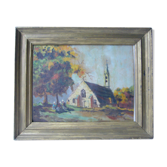 Oil painting on panel framed Brittany landscape