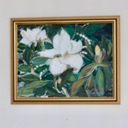 Huile sur toile « Motifs floraux » par Eila C, Suède milieu XXème