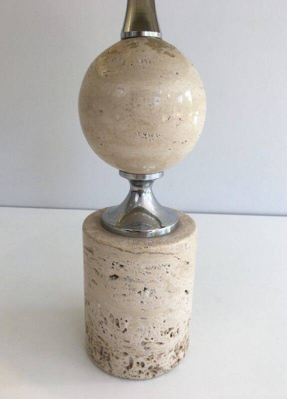 Travertine and chrome lamp. Philippe Barbie