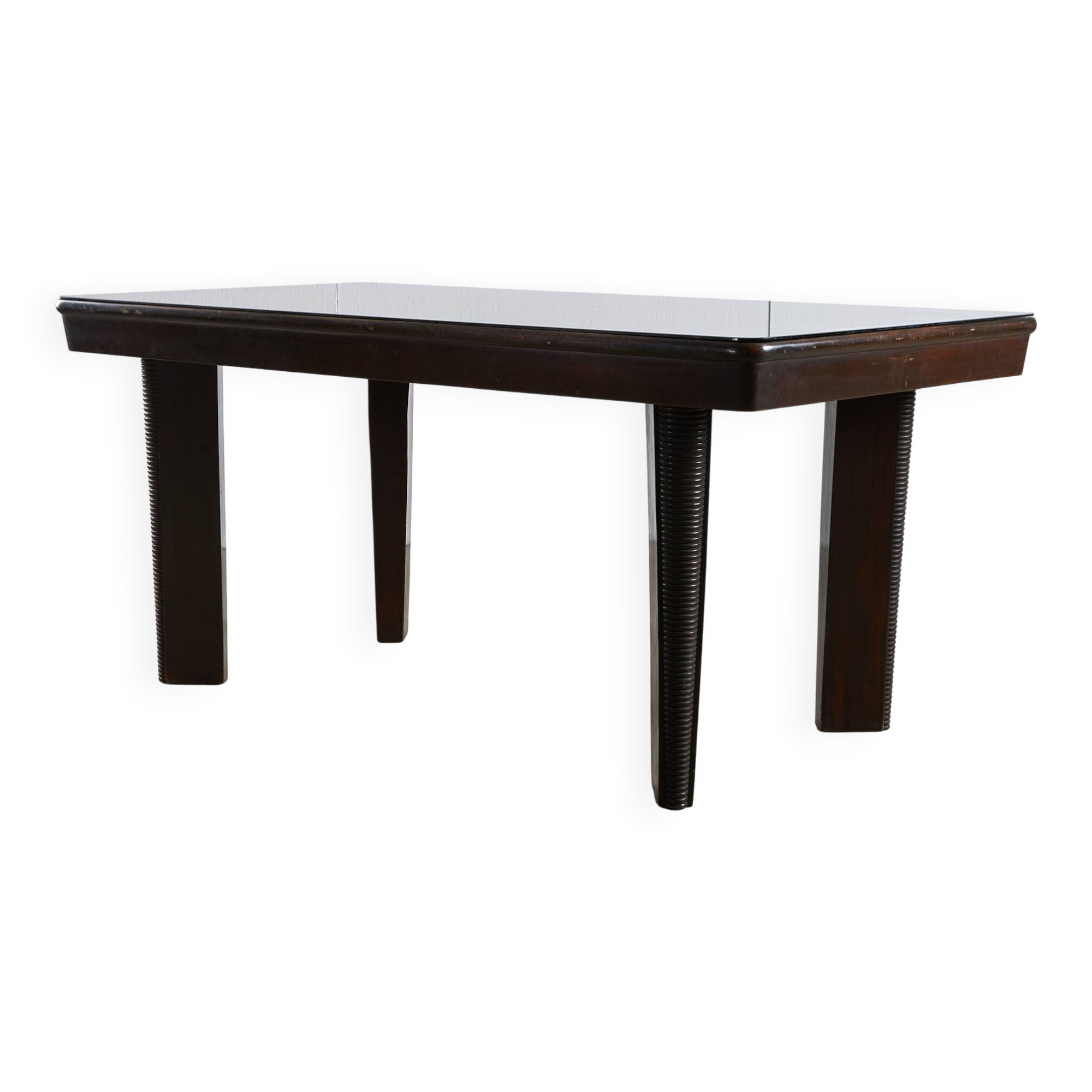 Large Robust Dinig Table with Carved Legs and Glass Top