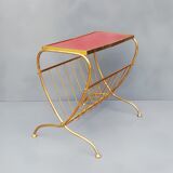 Brass side table with vintage magazine rack