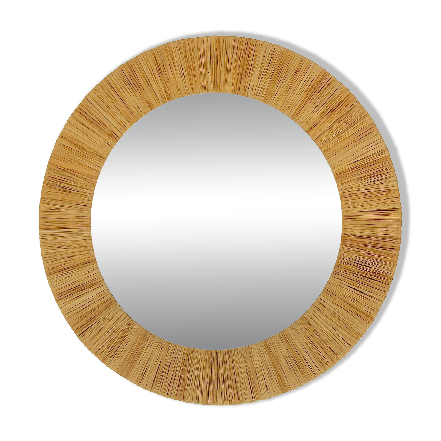 Mid-century Round Wall Mirror Italian Riviera in Raffia with a Bast Frame, 1950s