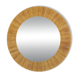Mid-century Round Wall Mirror Italian Riviera in Raffia with a Bast Frame, 1950s