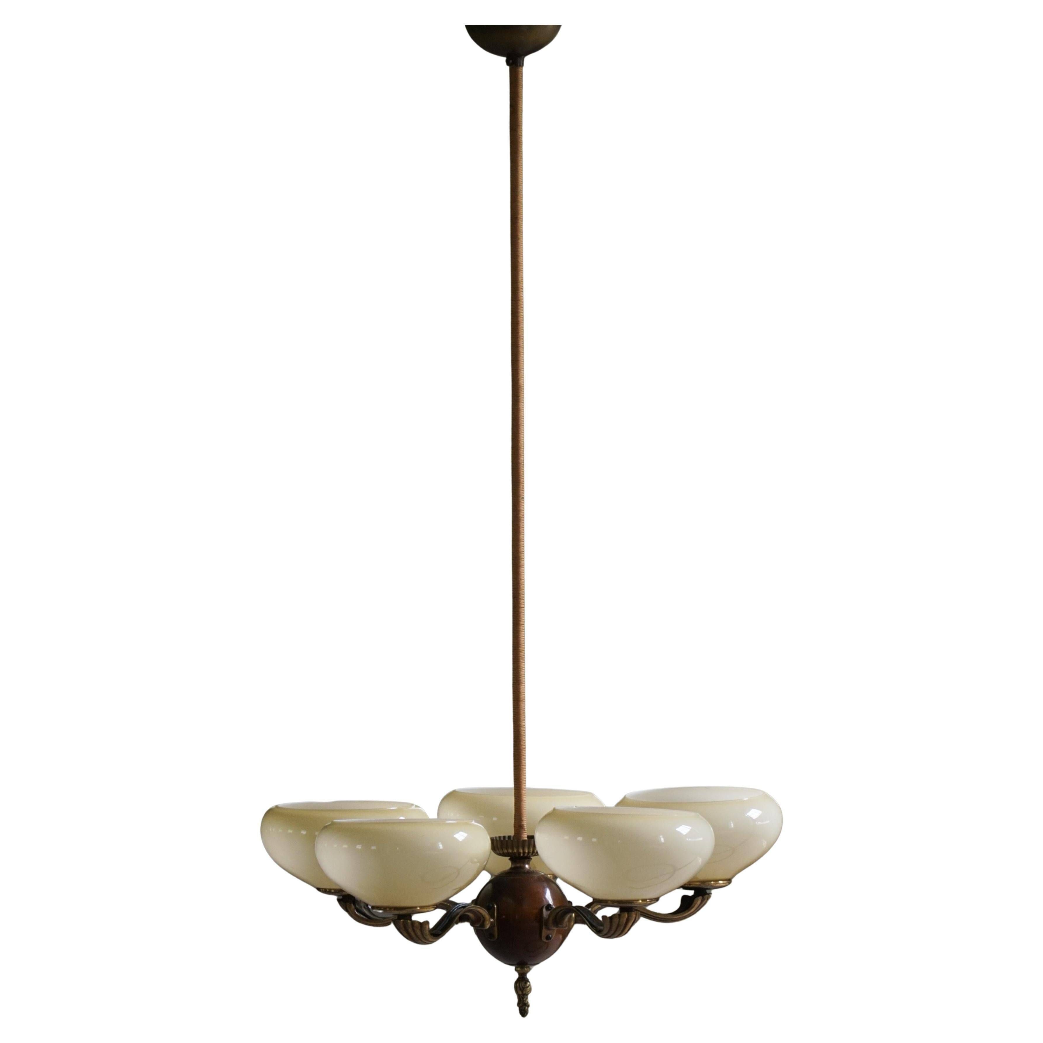 Five-armed chandelier by Paavo Tynell, Model No 1386/5 for Taito, Finland, 1930s.