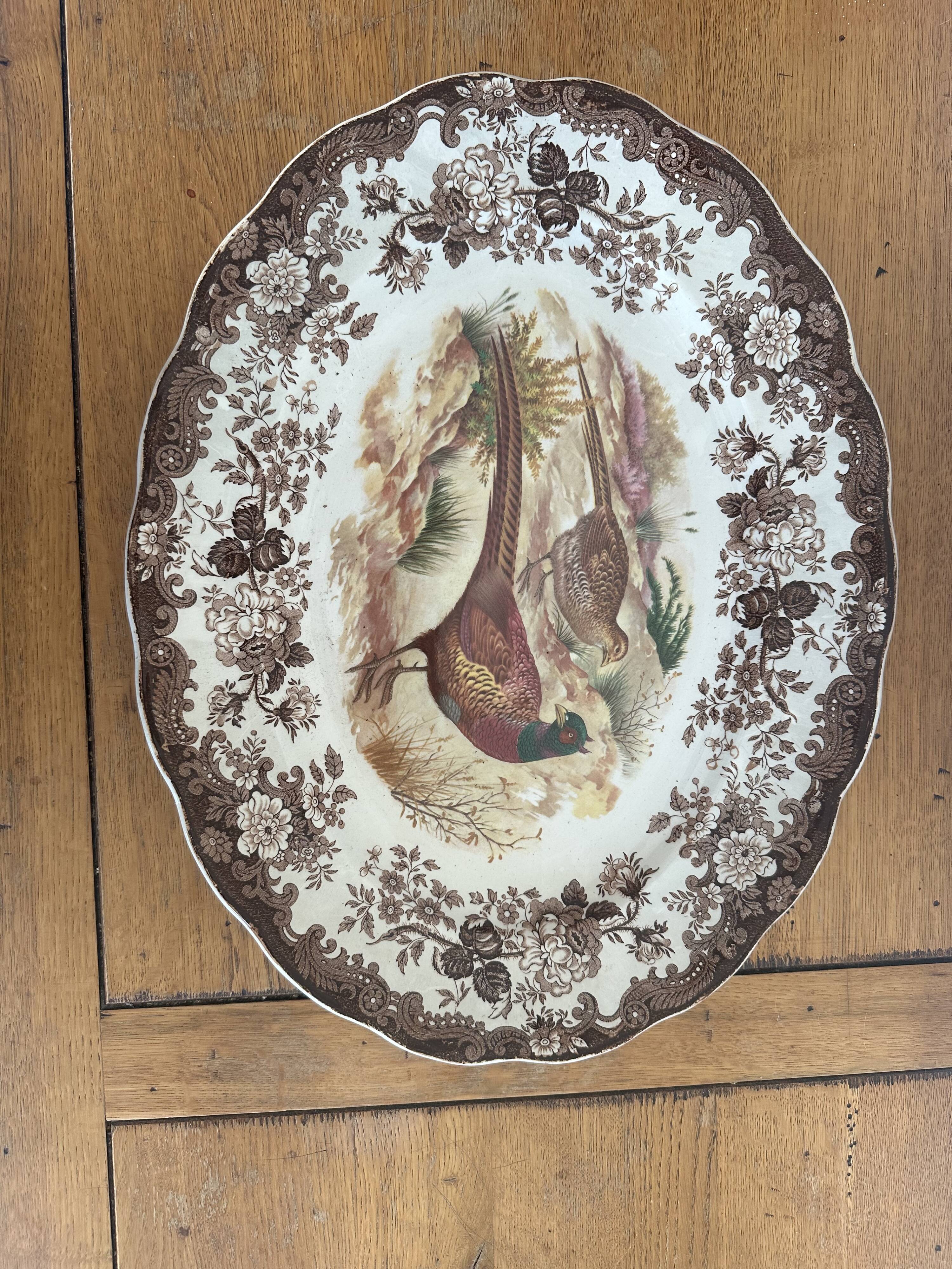 Large antique English plate Palissy - Worcester Game Series - Pheasants