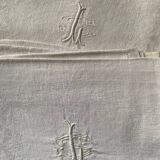 6  serviettes de table en fil de coton damassé blanc monogramme SL.