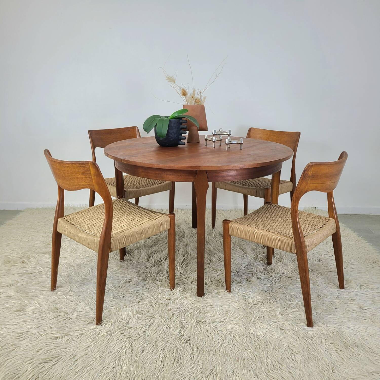 Danish round dining table Scandinavian teak vintage 1960s