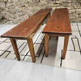 Lot deux bancs de ferme sapin vintage